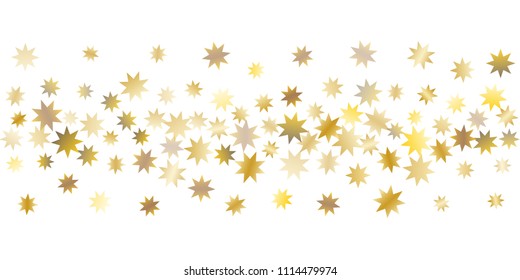 Star confetti. Golden casual confetti background. Bright design pattern. Vector white template with gold stars. Suitable for your design, cards, invitations, gift, vip. 