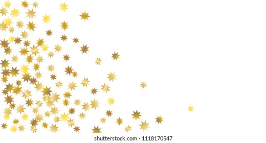 Star confetti. Golden casual confetti background. Bright design pattern. Vector white template with gold stars. Suitable for your design, cards, invitations, gift, vip. 