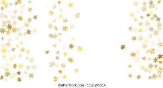 Star confetti. Golden casual confetti background. Bright design pattern. Vector white template with gold stars. Suitable for your design, cards, invitations, gift, vip. 