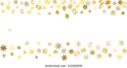 Star confetti. Golden casual confetti background. Bright design pattern. Vector white template with gold stars. Suitable for your design, cards, invitations, gift, vip. 