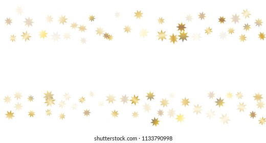 Star confetti. Golden casual confetti background. Bright design pattern. Vector white template with gold stars. Suitable for your design, cards, invitations, gift, vip. 