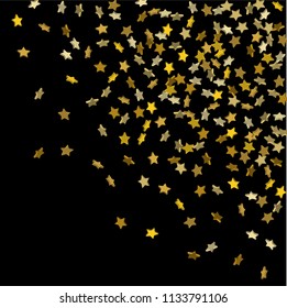 Star confetti. Golden casual confetti background.  Illustration of flying shiny stars. Decorative element. Bright design pattern. Suitable for your design, cards, invitations, gift, vip.