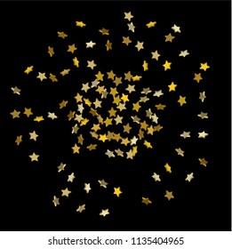 Star confetti. Golden casual confetti background.  Illustration of flying shiny stars. Decorative element. Bright design pattern. Suitable for your design, cards, invitations, gift, vip.