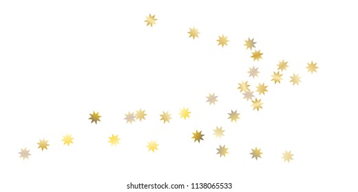 Star confetti. Golden casual confetti background. Bright design pattern. Vector white template with gold stars. Suitable for your design, cards, invitations, gift, vip. 