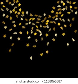 Star confetti. Golden casual confetti background.  Illustration of flying shiny stars. Decorative element. Bright design pattern. Suitable for your design, cards, invitations, gift, vip.