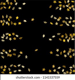 Star confetti. Golden casual confetti background.  Illustration of flying shiny stars. Decorative element. Bright design pattern. Suitable for your design, cards, invitations, gift, vip.