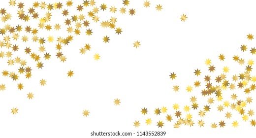 Star confetti. Golden casual confetti background. Bright design pattern. Vector white template with gold stars. Suitable for your design, cards, invitations, gift, vip. 