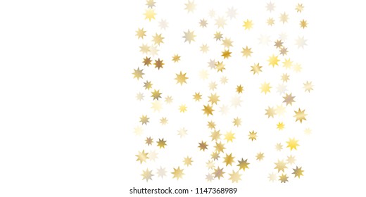 Star confetti. Golden casual confetti background. Bright design pattern. Vector white template with gold stars. Suitable for your design, cards, invitations, gift, vip. 
