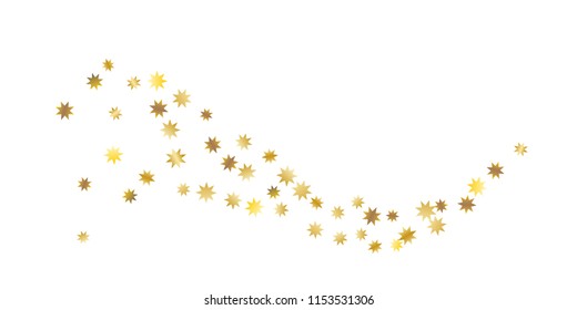 Star confetti. Golden casual confetti background. Bright design pattern. Vector white template with gold stars. Suitable for your design, cards, invitations, gift, vip. 