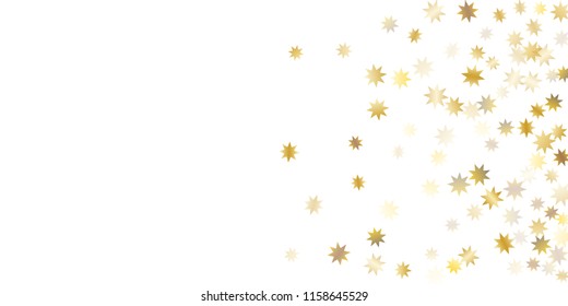 Star confetti. Golden casual confetti background. Bright design pattern. Vector white template with gold stars. Suitable for your design, cards, invitations, gift, vip. 