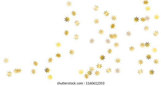 Star confetti. Golden casual confetti background. Bright design pattern. Vector white template with gold stars. Suitable for your design, cards, invitations, gift, vip. 