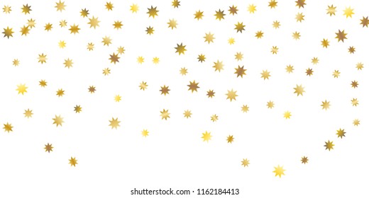 Star confetti. Golden casual confetti background. Bright design pattern. Vector white template with gold stars. Suitable for your design, cards, invitations, gift, vip. 