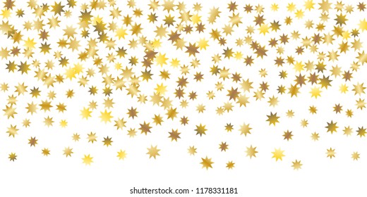 Star confetti. Golden casual confetti background. Bright design pattern. Vector white template with gold stars. Suitable for your design, cards, invitations, gift, vip. 