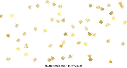 Star confetti. Golden casual confetti background. Bright design pattern. Vector white template with gold stars. Suitable for your design, cards, invitations, gift, vip. 