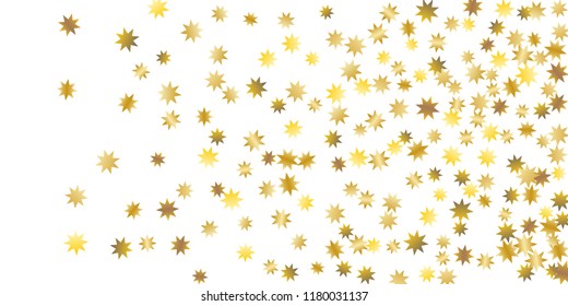 Star confetti. Golden casual confetti background. Bright design pattern. Vector white template with gold stars. Suitable for your design, cards, invitations, gift, vip. 