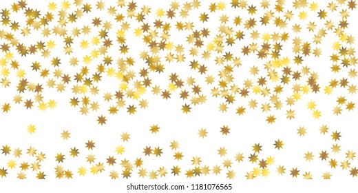 Star confetti. Golden casual confetti background. Bright design pattern. Vector white template with gold stars. Suitable for your design, cards, invitations, gift, vip. 