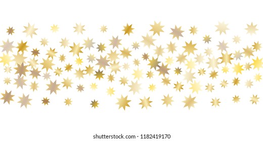 Star confetti. Golden casual confetti background. Bright design pattern. Vector white template with gold stars. Suitable for your design, cards, invitations, gift, vip. 