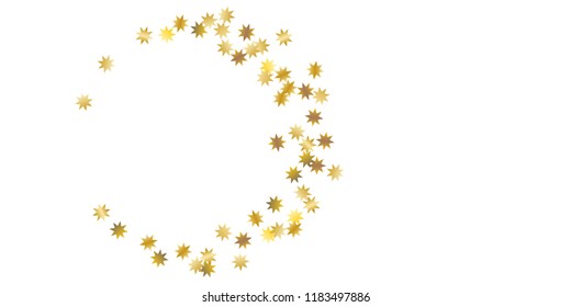Star confetti. Golden casual confetti background. Bright design pattern. Vector white template with gold stars. Suitable for your design, cards, invitations, gift, vip. 