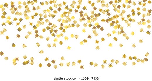 Star confetti. Golden casual confetti background. Bright design pattern. Vector white template with gold stars. Suitable for your design, cards, invitations, gift, vip. 