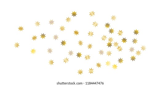 Star confetti. Golden casual confetti background. Bright design pattern. Vector white template with gold stars. Suitable for your design, cards, invitations, gift, vip. 