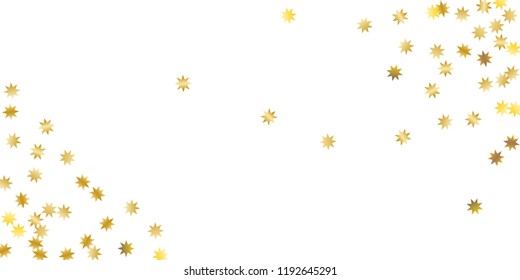 Star confetti. Golden casual confetti background. Bright design pattern. Vector white template with gold stars. Suitable for your design, cards, invitations, gift, vip. 