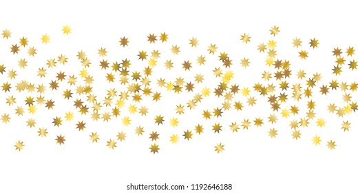 Star confetti. Golden casual confetti background. Bright design pattern. Vector white template with gold stars. Suitable for your design, cards, invitations, gift, vip. 