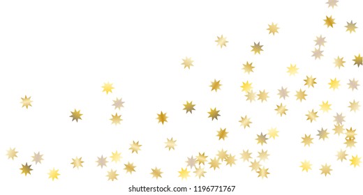 Star confetti. Golden casual confetti background. Bright design pattern. Vector white template with gold stars. Suitable for your design, cards, invitations, gift, vip. 