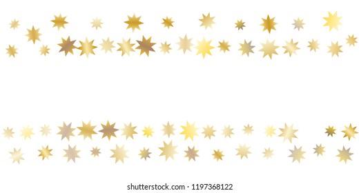 Star confetti. Golden casual confetti background. Bright design pattern. Vector white template with gold stars. Suitable for your design, cards, invitations, gift, vip. 