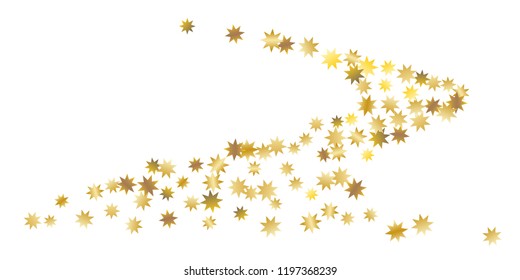 Star confetti. Golden casual confetti background. Bright design pattern. Vector white template with gold stars. Suitable for your design, cards, invitations, gift, vip. 