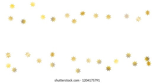 Star confetti. Golden casual confetti background. Bright design pattern. Vector white template with gold stars. Suitable for your design, cards, invitations, gift, vip. 