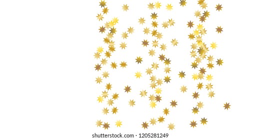 Star confetti. Golden casual confetti background. Bright design pattern. Vector white template with gold stars. Suitable for your design, cards, invitations, gift, vip. 