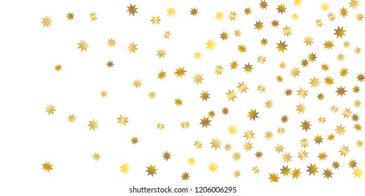 Star confetti. Golden casual confetti background. Bright design pattern. Vector white template with gold stars. Suitable for your design, cards, invitations, gift, vip. 