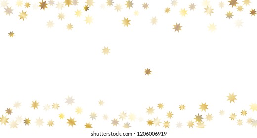 Star confetti. Golden casual confetti background. Bright design pattern. Vector white template with gold stars. Suitable for your design, cards, invitations, gift, vip. 