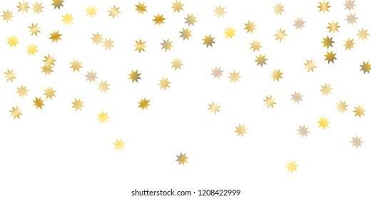 Star confetti. Golden casual confetti background. Bright design pattern. Vector white template with gold stars. Suitable for your design, cards, invitations, gift, vip. 
