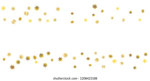 Star confetti. Golden casual confetti background. Bright design pattern. Vector white template with gold stars. Suitable for your design, cards, invitations, gift, vip. 