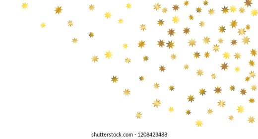 Star confetti. Golden casual confetti background. Bright design pattern. Vector white template with gold stars. Suitable for your design, cards, invitations, gift, vip. 