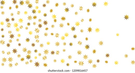 Star confetti. Golden casual confetti background. Bright design pattern. Vector white template with gold stars. Suitable for your design, cards, invitations, gift, vip. 