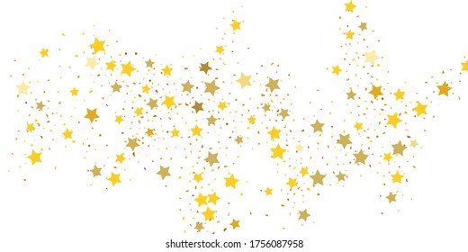 Star confetti. Golden casual confetti background. Bright design pattern. Vector white template with gold stars. Suitable for your design, cards, invitations, gift, vip. 