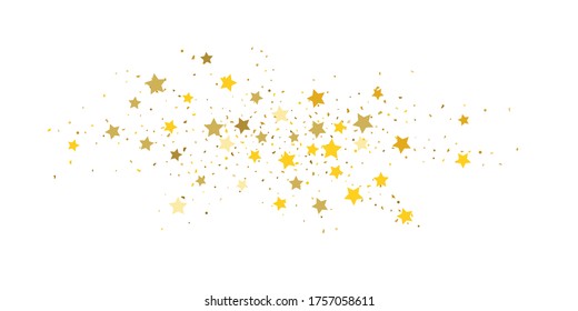 Star confetti. Golden casual confetti background. Bright design pattern. Vector white template with gold stars. Suitable for your design, cards, invitations, gift, vip. 