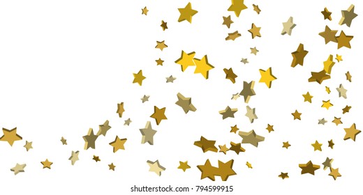 Star confetti. Golden casual confetti background. Bright design pattern. Vector white template with gold stars. Suitable for your design, cards, invitations, gift, vip.