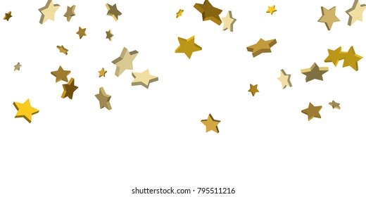 Star confetti. Golden casual confetti background. Bright design pattern. Vector white template with gold stars. Suitable for your design, cards, invitations, gift, vip.