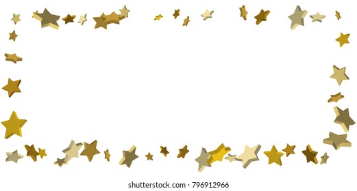 Star confetti. Golden casual confetti background. Bright design pattern. Vector white template with gold stars. Suitable for your design, cards, invitations, gift, vip.