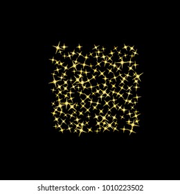 Star Confetti pattern. Starlight Night. Black background. Astral Design. Confetti Fall Chaotic Decor. Modern Creative Pattern. Gentle Gold Pattern for your project. Vector