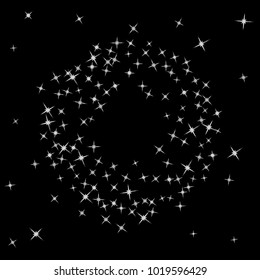 Star Confetti pattern. Starlight Night. Black background. Astral Design. Confetti Fall Chaotic Decor. Modern Creative Pattern. Gentle Gold Pattern for your project. Vector