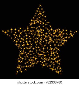Star Confetti pattern. Starlight Night. Black background. Astral Design. Confetti Fall Chaotic Decor. Modern Creative Pattern. Gentle Gold Pattern for your project. Vector