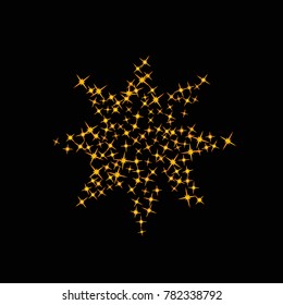 Star Confetti pattern. Starlight Night. Black background. Astral Design. Confetti Fall Chaotic Decor. Modern Creative Pattern. Gentle Gold Pattern for your project. Vector