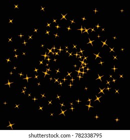 Star Confetti pattern. Starlight Night. Black background. Astral Design. Confetti Fall Chaotic Decor. Modern Creative Pattern. Gentle Gold Pattern for your project. Vector