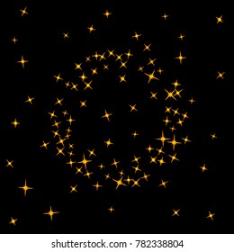 Star Confetti pattern. Starlight Night. Black background. Astral Design. Confetti Fall Chaotic Decor. Modern Creative Pattern. Gentle Gold Pattern for your project. Vector
