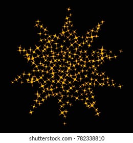 Star Confetti pattern. Starlight Night. Black background. Astral Design. Confetti Fall Chaotic Decor. Modern Creative Pattern. Gentle Gold Pattern for your project. Vector