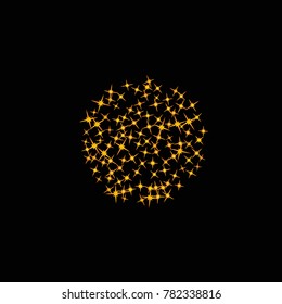 Star Confetti pattern. Starlight Night. Black background. Astral Design. Confetti Fall Chaotic Decor. Modern Creative Pattern. Gentle Gold Pattern for your project. Vector